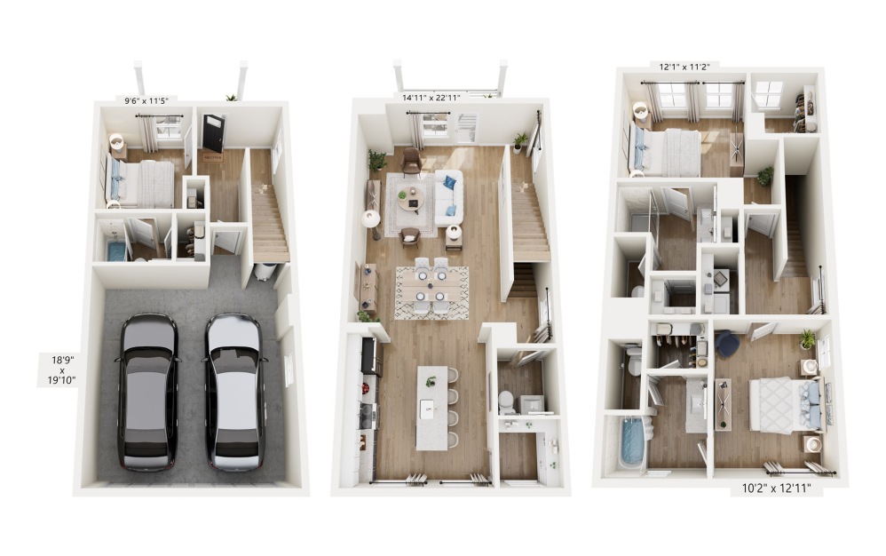 3A - 3 bedroom floorplan layout with 3.5 bathrooms and 1768 square feet