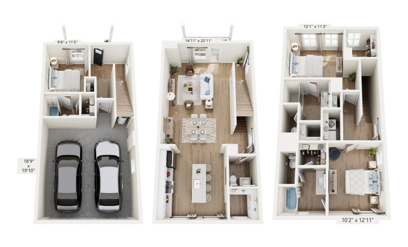 3 Bedroom - 3 bedroom floorplan layout with 3.5 bathrooms and 1768 square feet